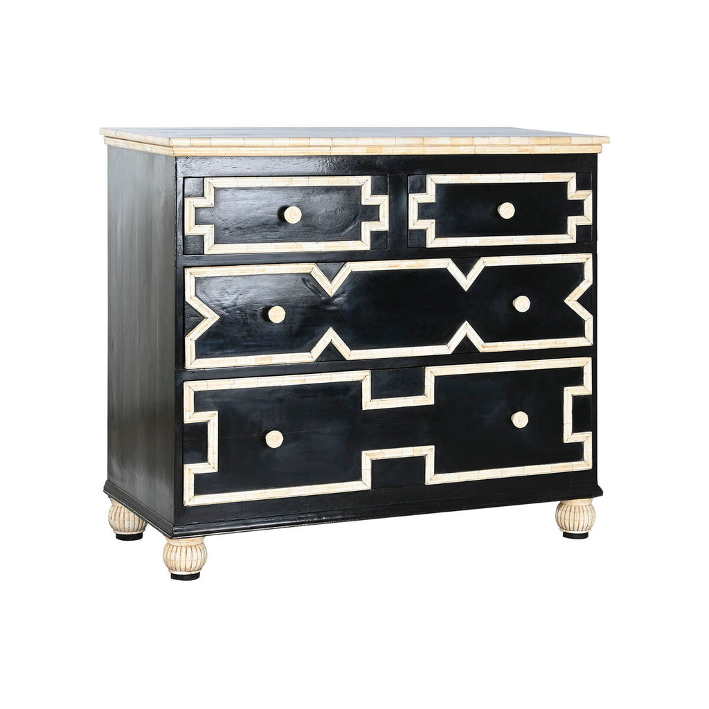 Cómoda de 4 cajones en hueso y negro, 111 x 51 x 99 cm