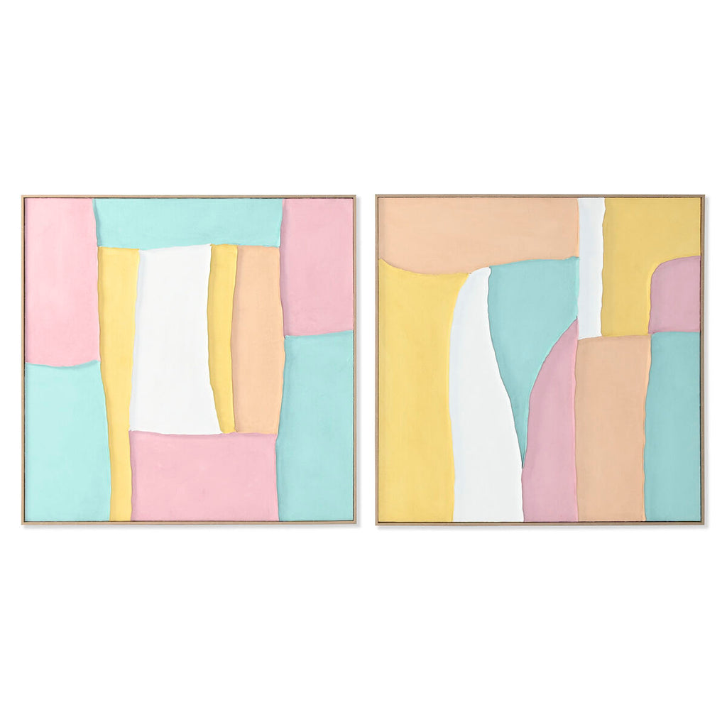 Cuadro abstracto pintado a mano, rosa y turquesa