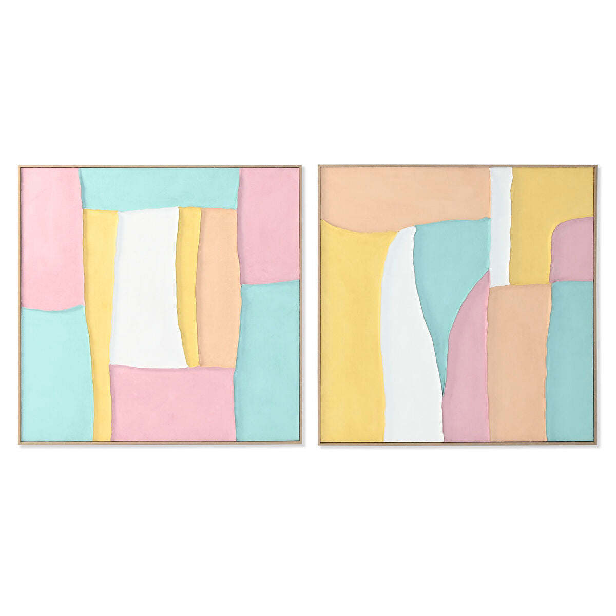 Cuadro abstracto pintado a mano, rosa y turquesa