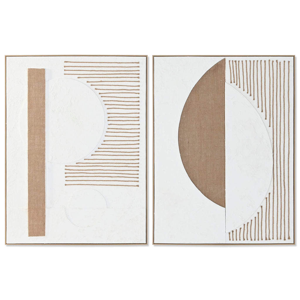 Cuadro abstracto pintado a mano, blanco y natural, 122,5 cm