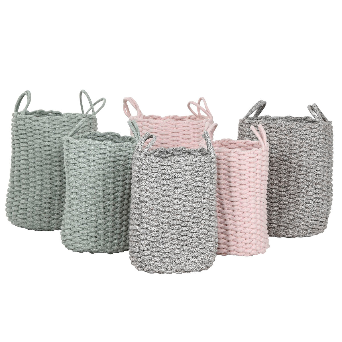 Juego de 2 cestas de cuerda, verde, gris y rosa — imagen 3