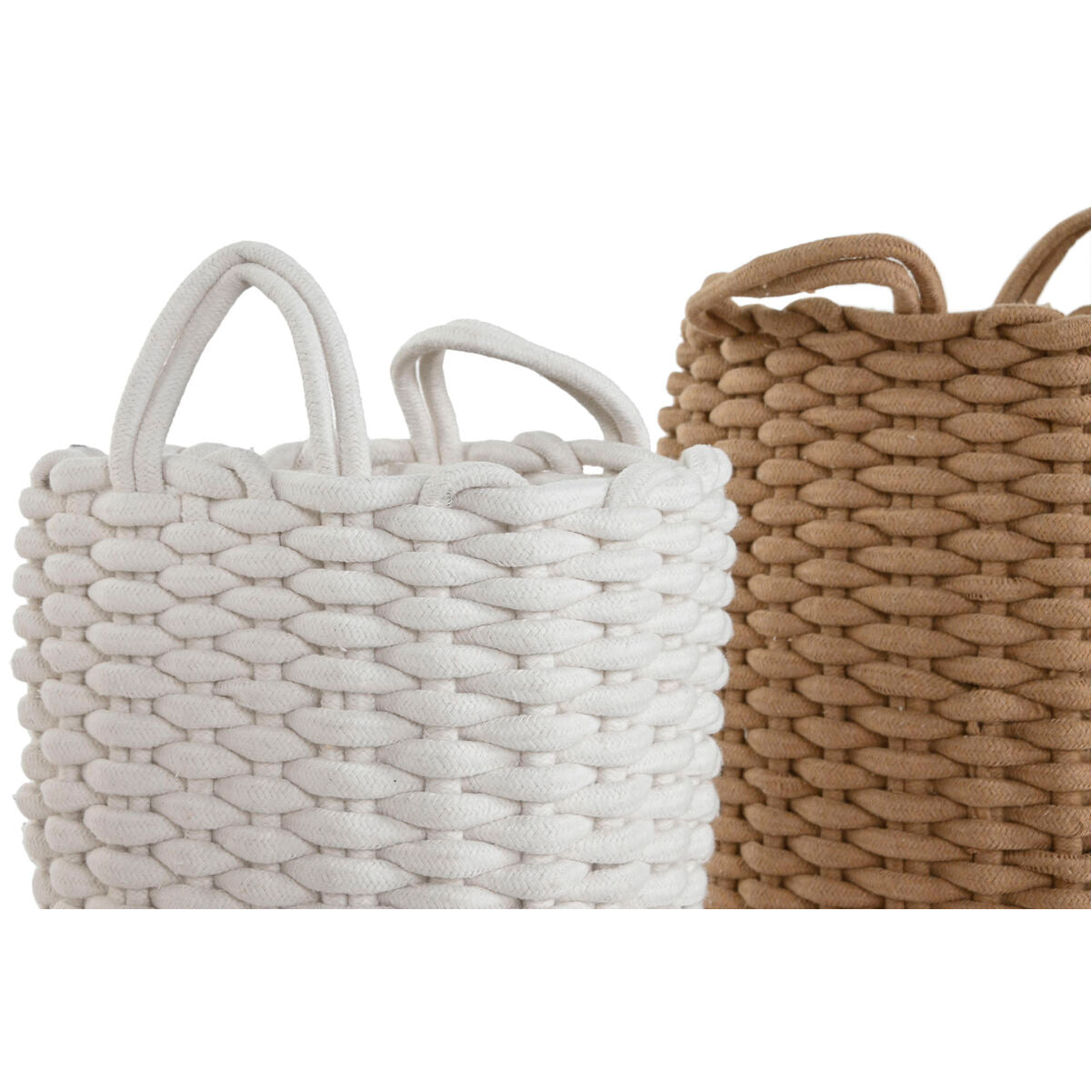 Juego de 2 cestas de cuerda blanca y beige, 30 x 30 x 43 cm