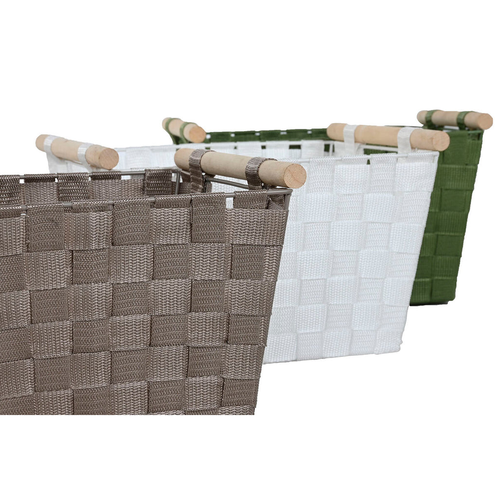 Juego de 3 cestas de madera y polipropileno, verde y gris