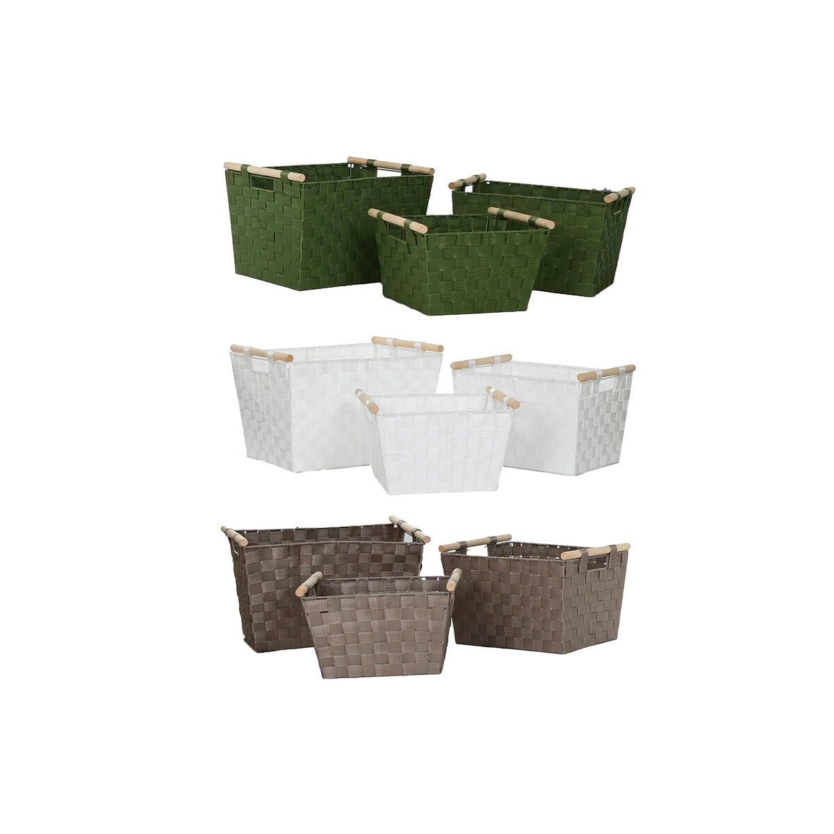 Juego de 3 cestas de madera y polipropileno, verde y gris — imagen 2