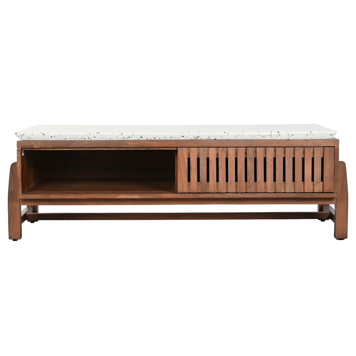 Mesa de centro rectangular de acacia y terrazo, 127 cm — imagen 8