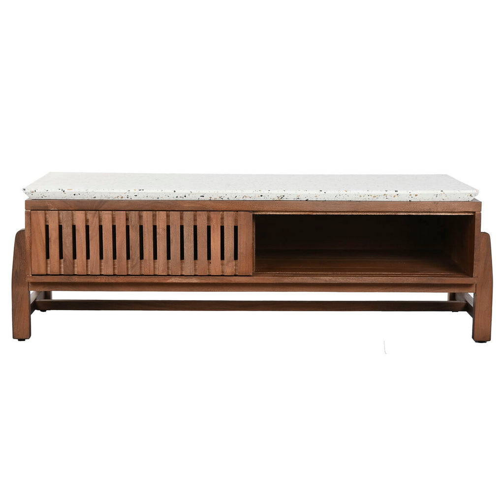 Mesa de centro rectangular de acacia y terrazo, 127 cm — imagen 2