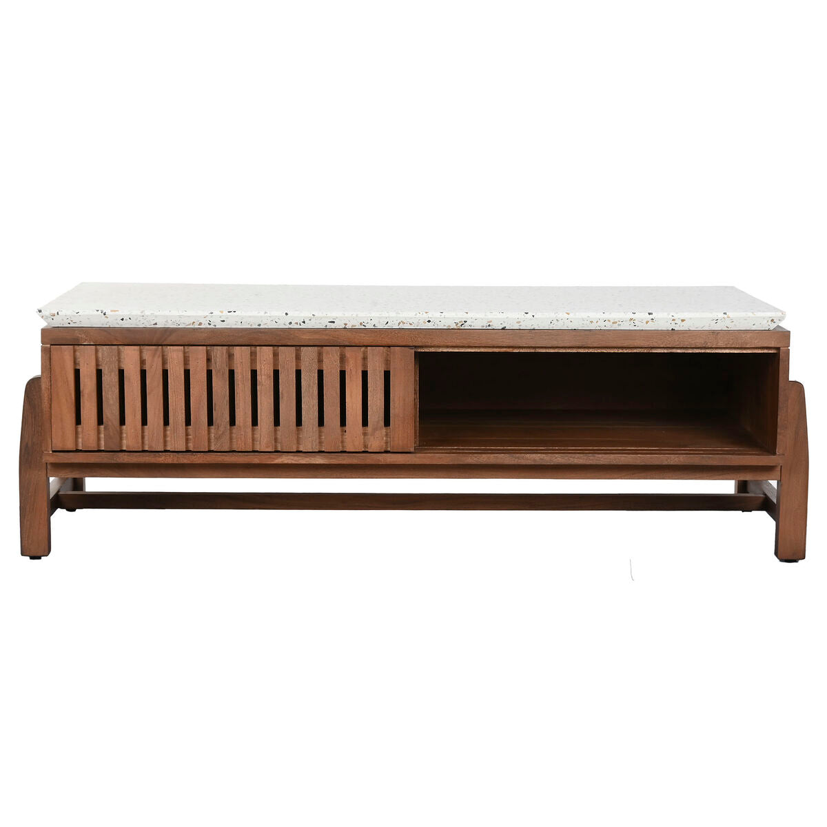 Mesa de centro rectangular de acacia y terrazo, 127 cm — imagen 2