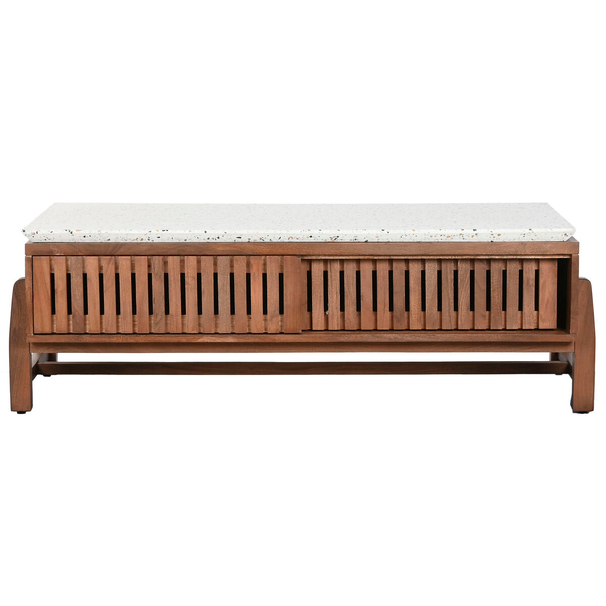 Mesa de centro rectangular de acacia y terrazo, 127 cm