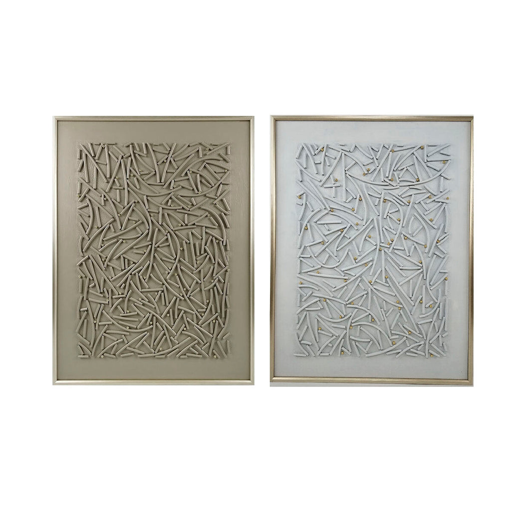 Lienzo pintado a mano en blanco, beige y dorado, 90 x 120 cm