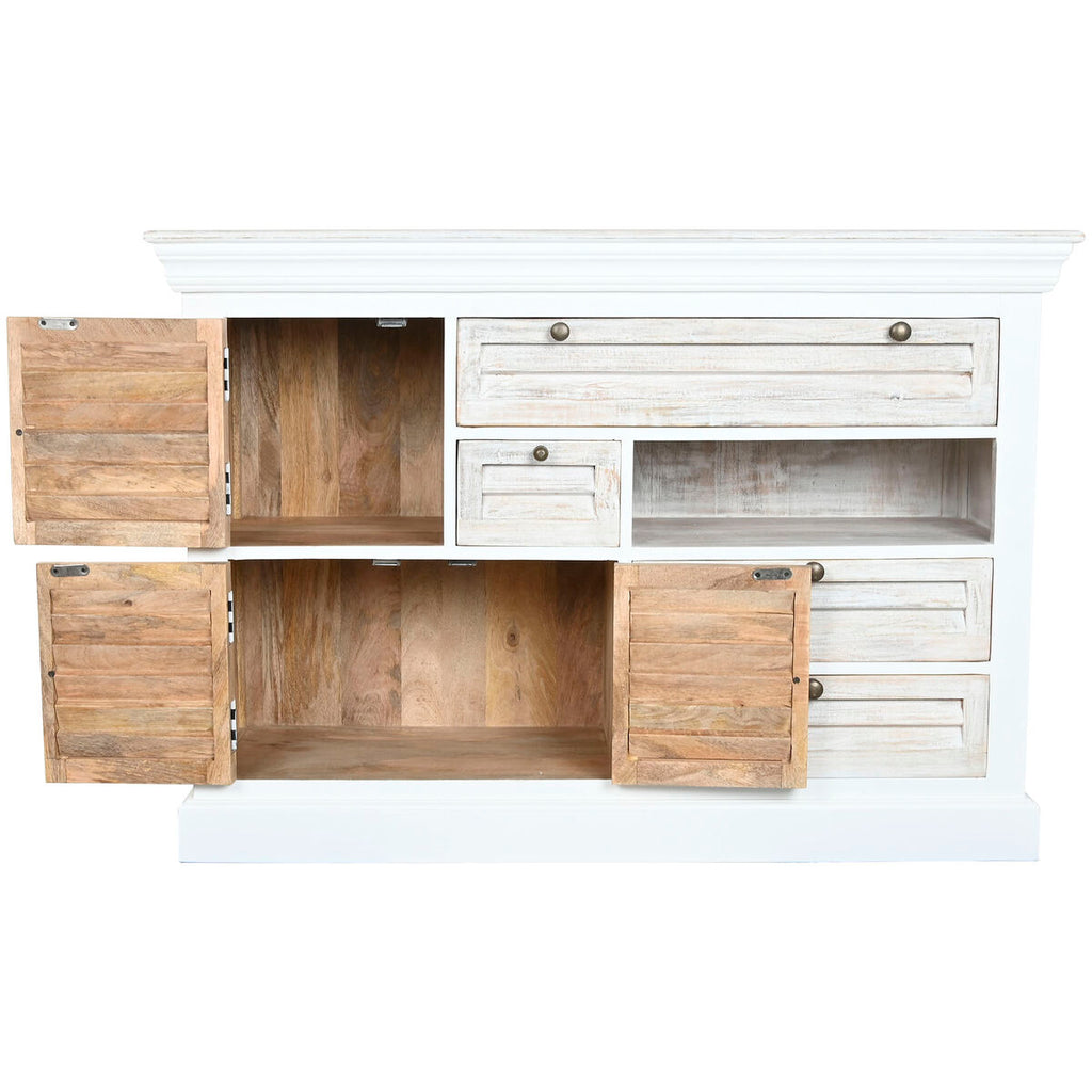 Cajonera blanca desgastada, madera de mango, 115 x 40 x 80 cm — imagen 3