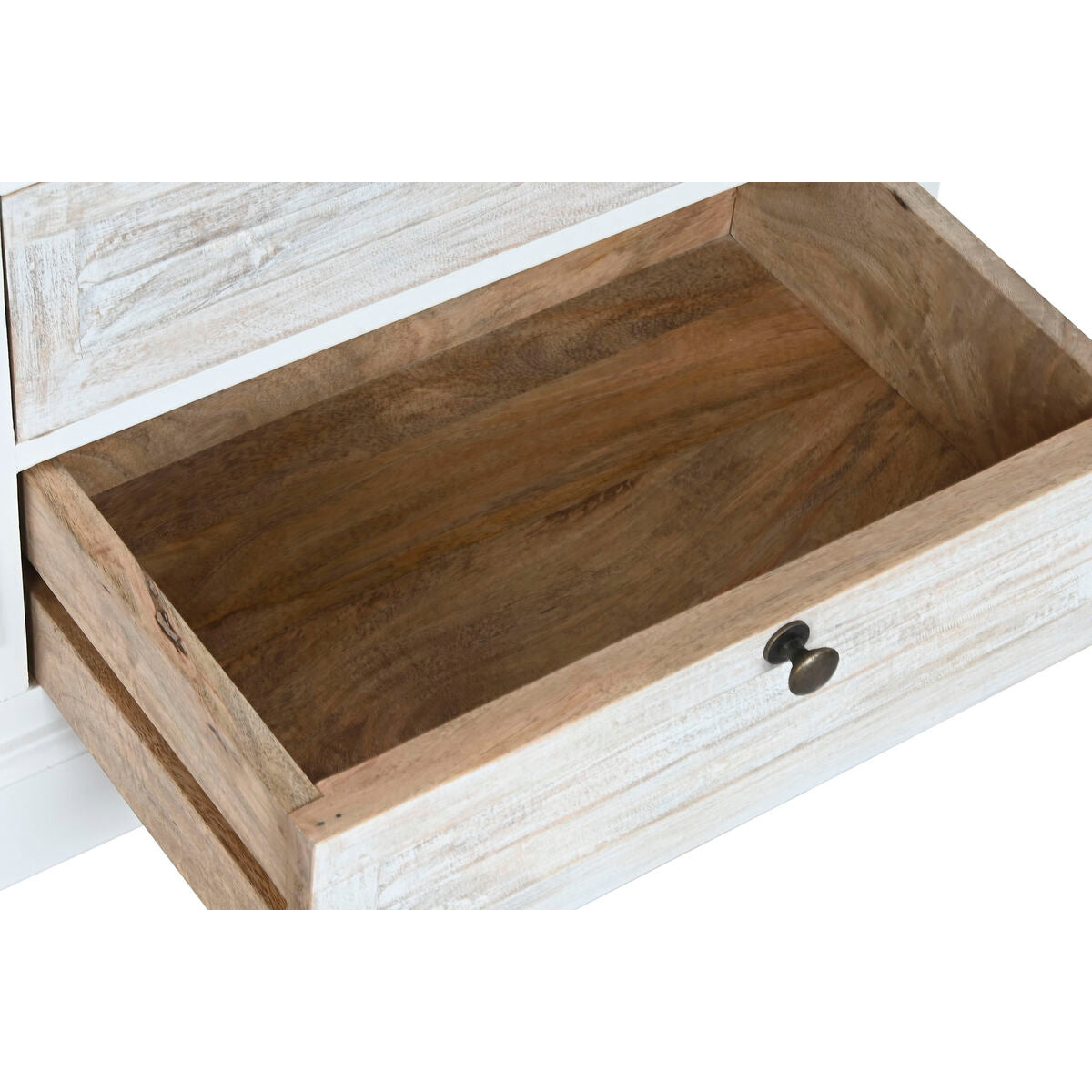 Cajonera blanca desgastada, madera de mango, 115 x 40 x 80 cm — imagen 4