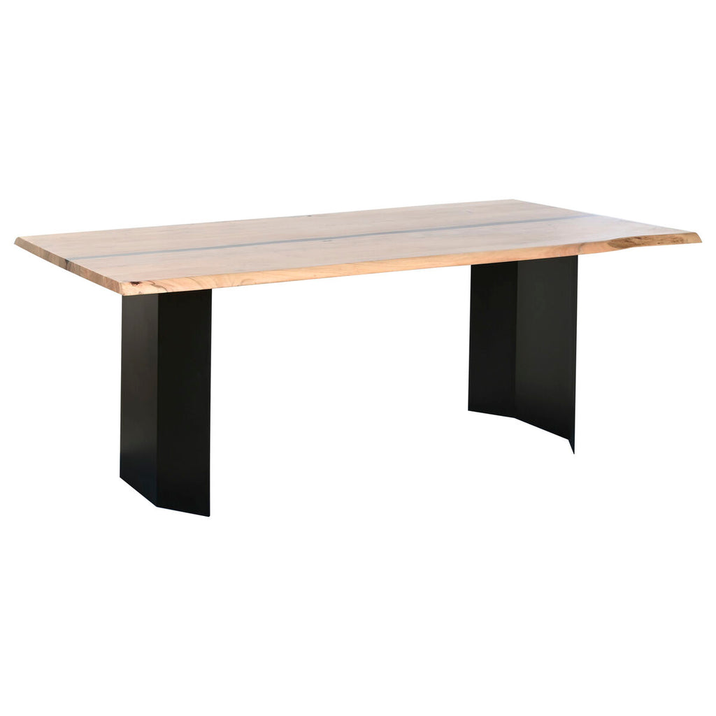 Mesa de comedor moderna de metal y madera de acacia, 200 x 100 x 76 cm