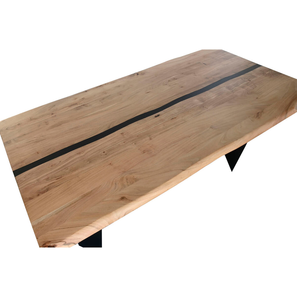 Mesa de comedor moderna de metal y madera de acacia, 200 x 100 x 76 cm — imagen 2