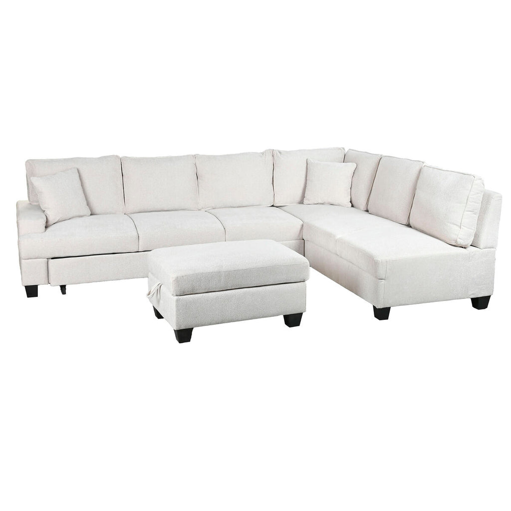 Sofá cama moderno beige de poliéster, 285 x 260 x 90 cm