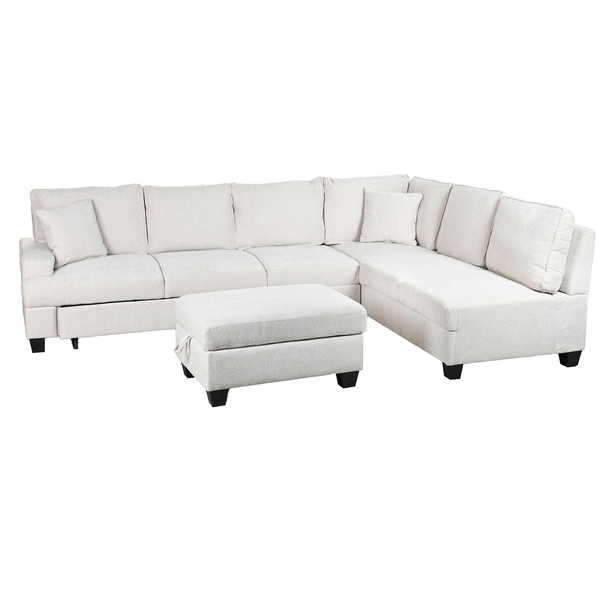 Sofá cama moderno beige de poliéster, 285 x 260 x 90 cm