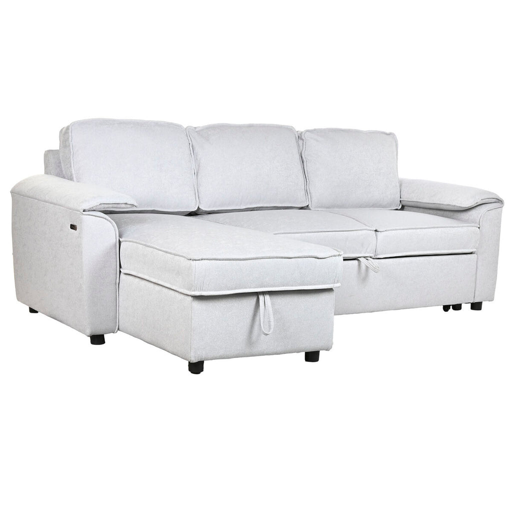 Sofá cama de poliéster gris claro, 220 x 153 x 88 cm
