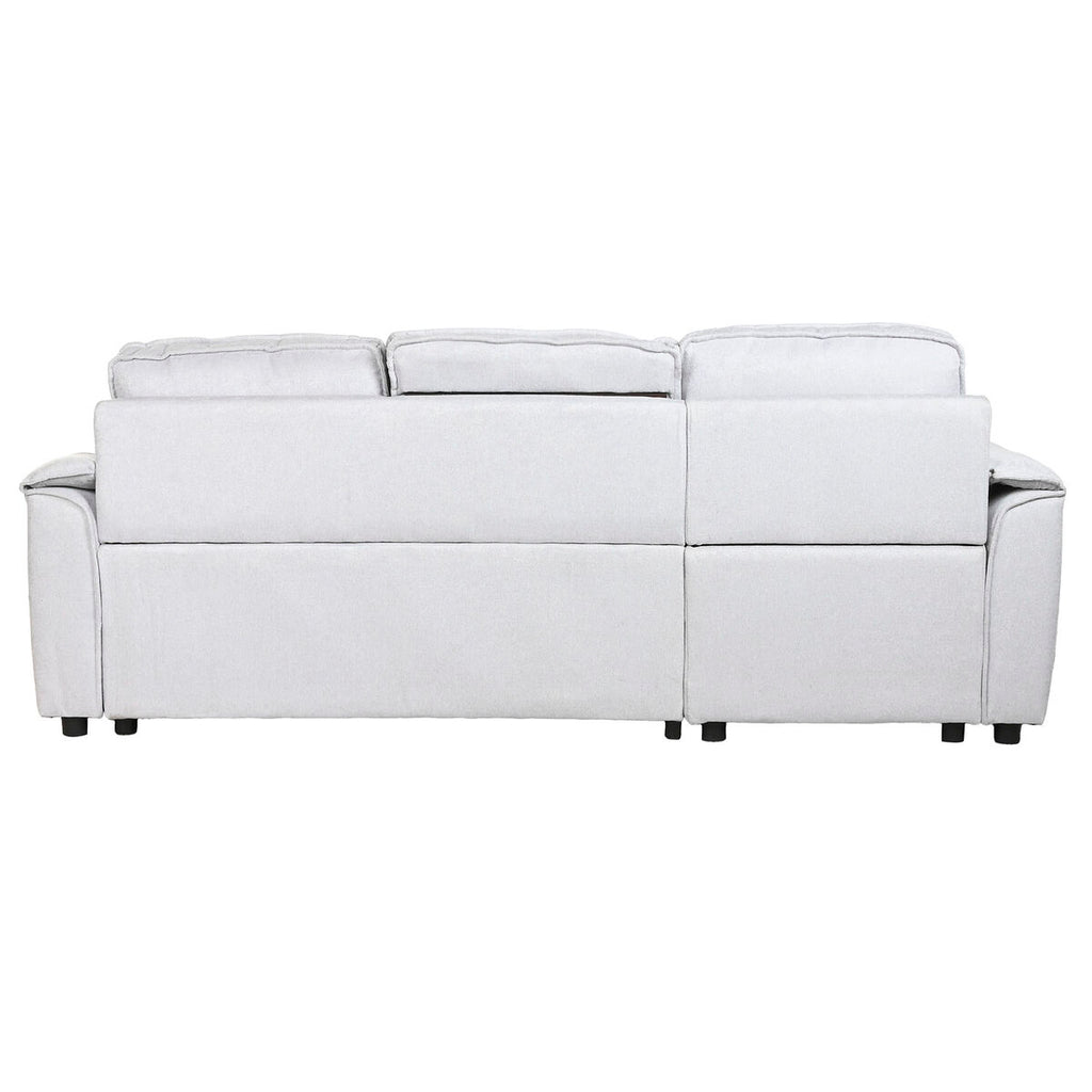 Sofá cama de poliéster gris claro, 220 x 153 x 88 cm — imagen 2