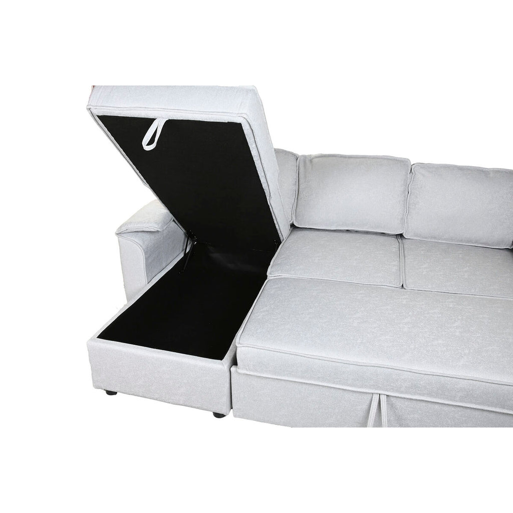 Sofá cama de poliéster gris claro, 220 x 153 x 88 cm — imagen 6