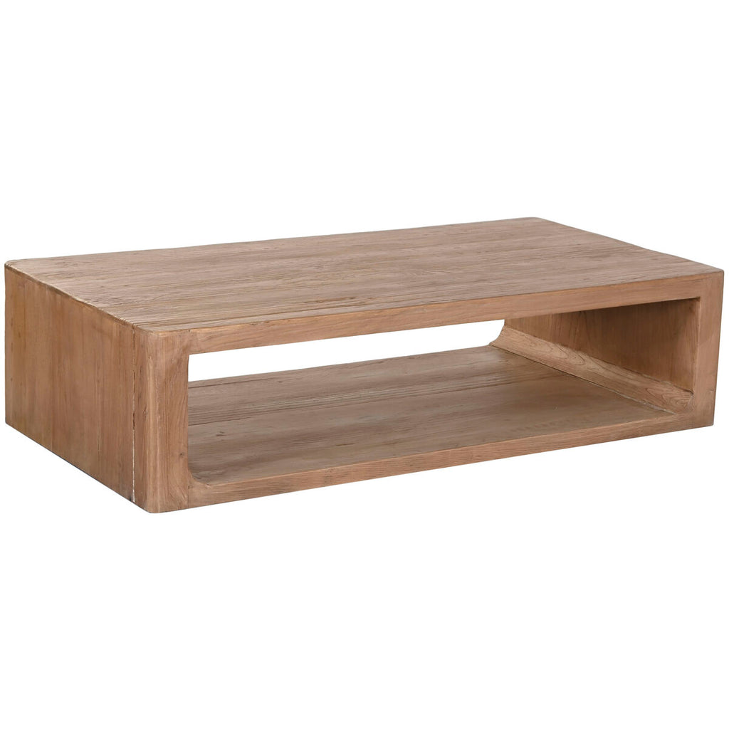 Mesa de centro natural de madera de olmo, 140 x 71 x 35 cm