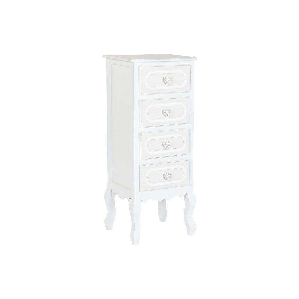 Cajonera romántica blanca de madera y MDF, 4 cajones