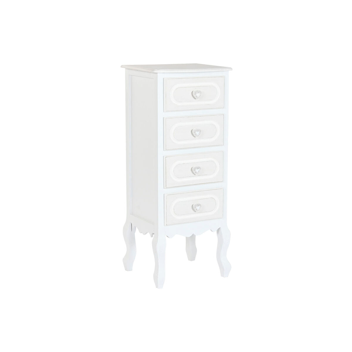 Cajonera romántica blanca de madera y MDF, 4 cajones