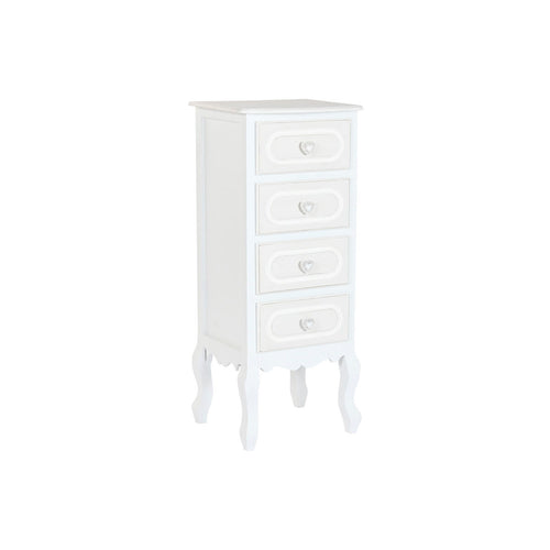 Cajonera romántica blanca de madera y MDF, 4 cajones