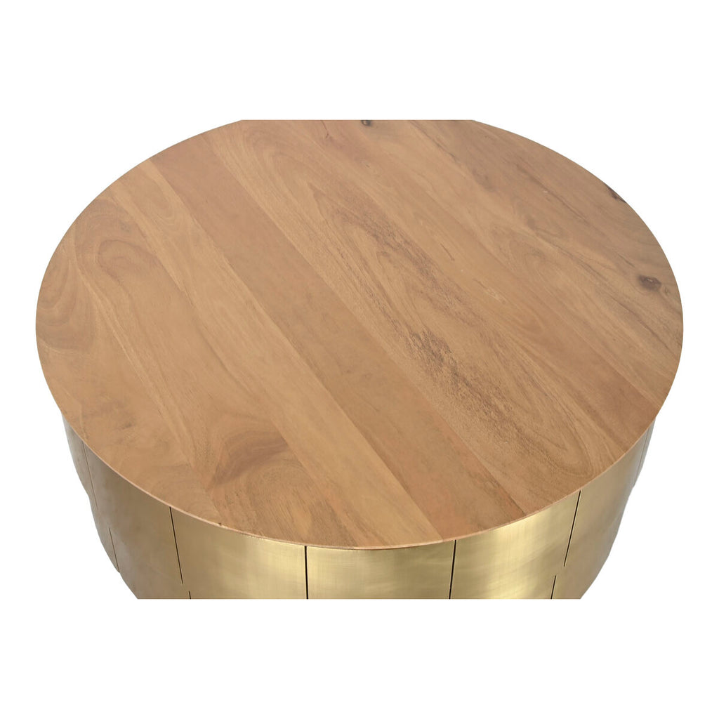 Mesa de centro redonda de latón y madera de mango — imagen 2