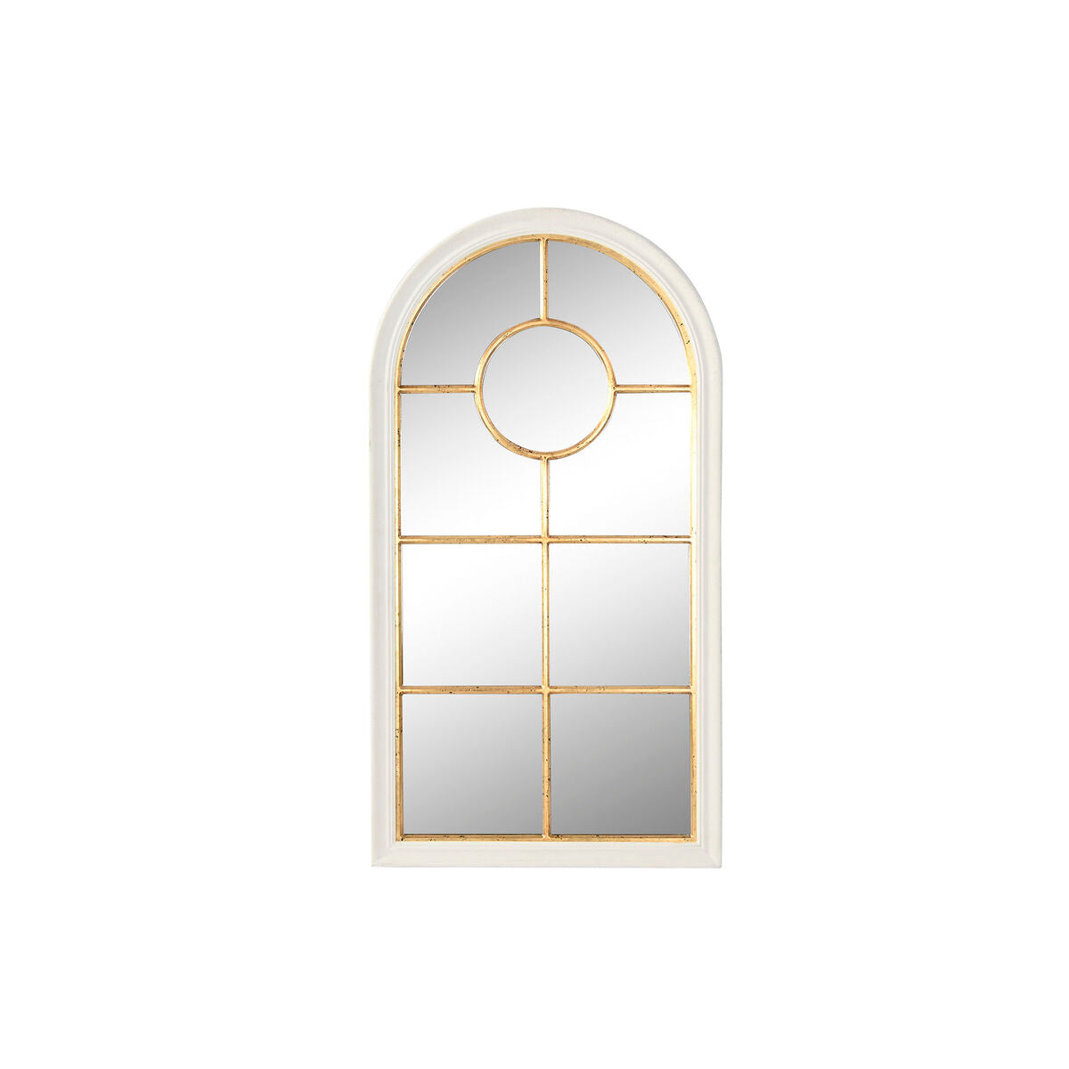 Espejo de pared rectangular tipo ventana, blanco y dorado