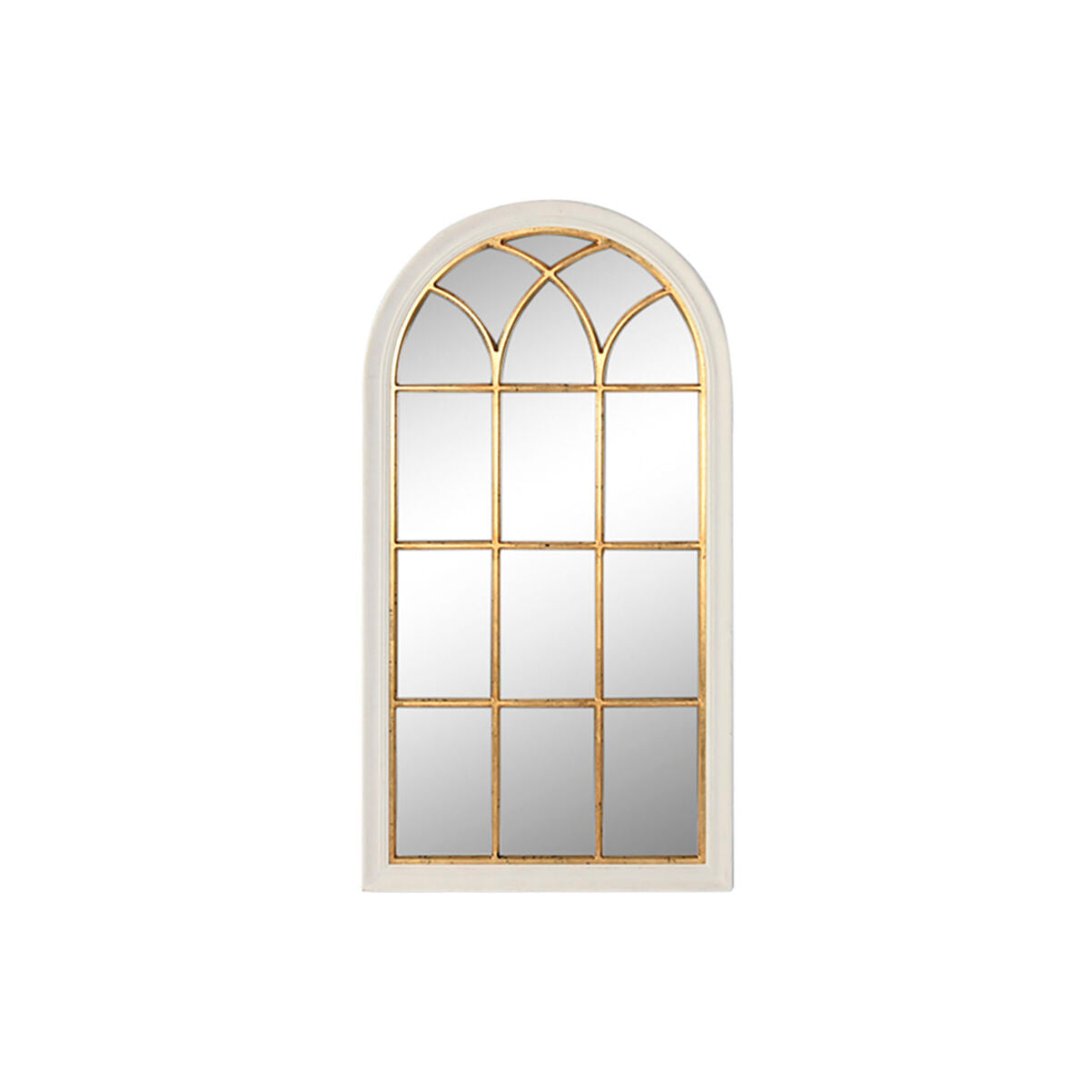 Espejo de pared tipo ventana, blanco y dorado