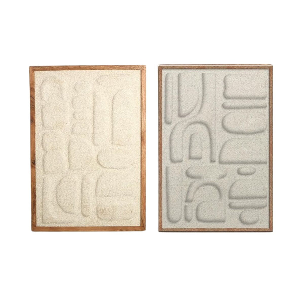 Cuadro 3D de algodón y madera de acacia, beige