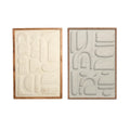 Cuadro 3D de algodón y madera de acacia, beige