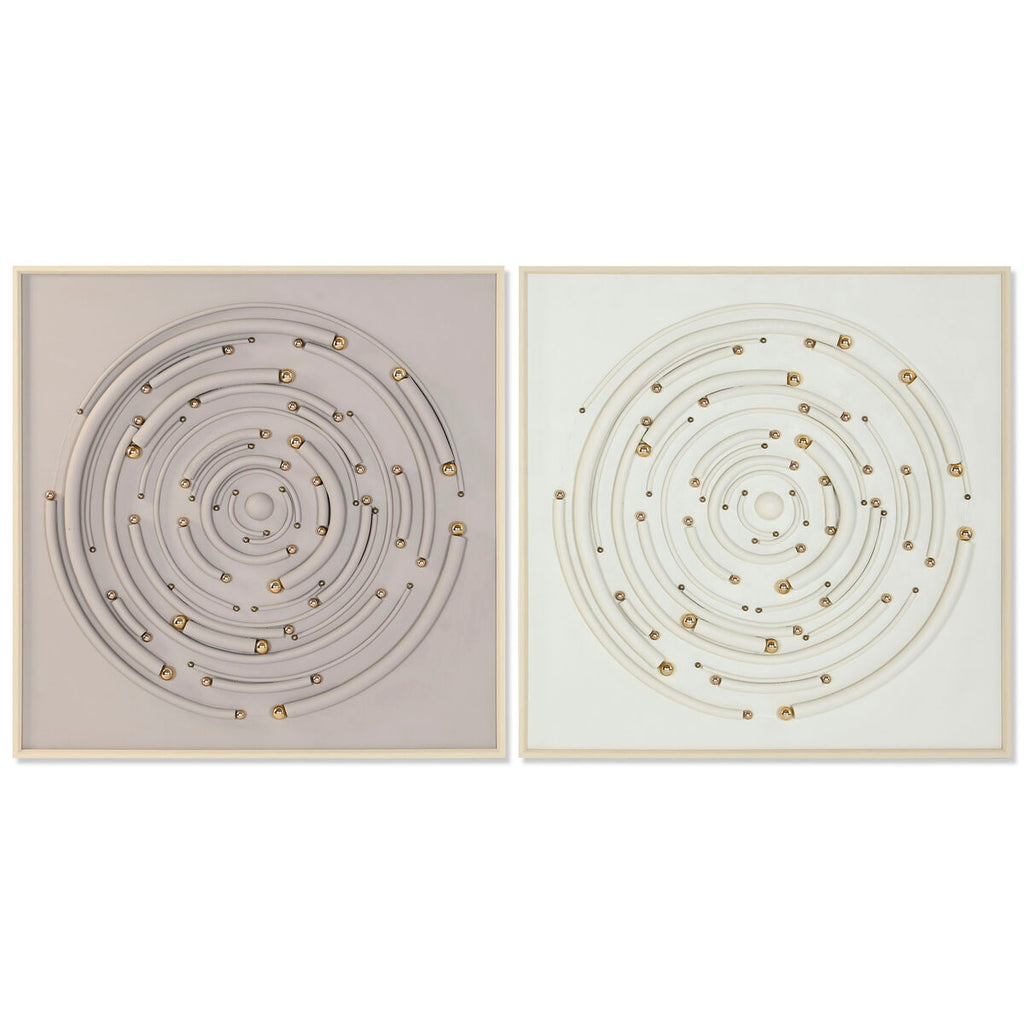 Cuadro de lienzo 3D en beige y gris, diseño círculos