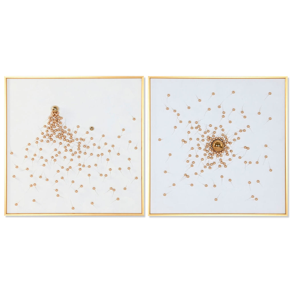 Cuadro lienzo 3D en poliestireno, blanco y dorado, 100 x 100 cm