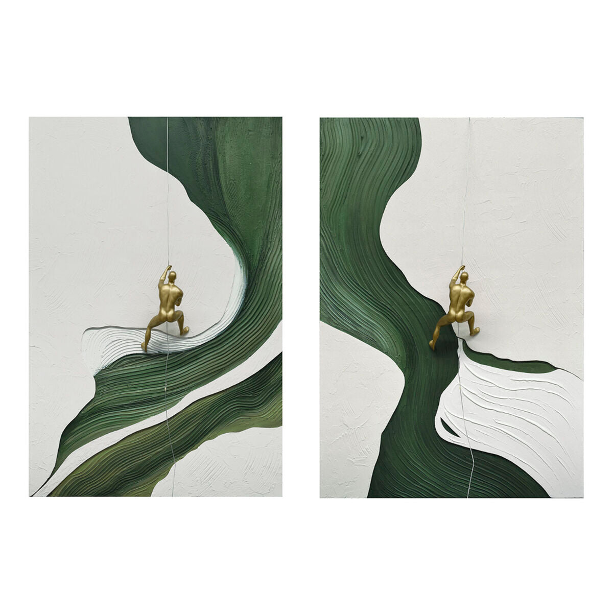 Cuadro lienzo pintado a mano en resina, verde y dorado, 80x120