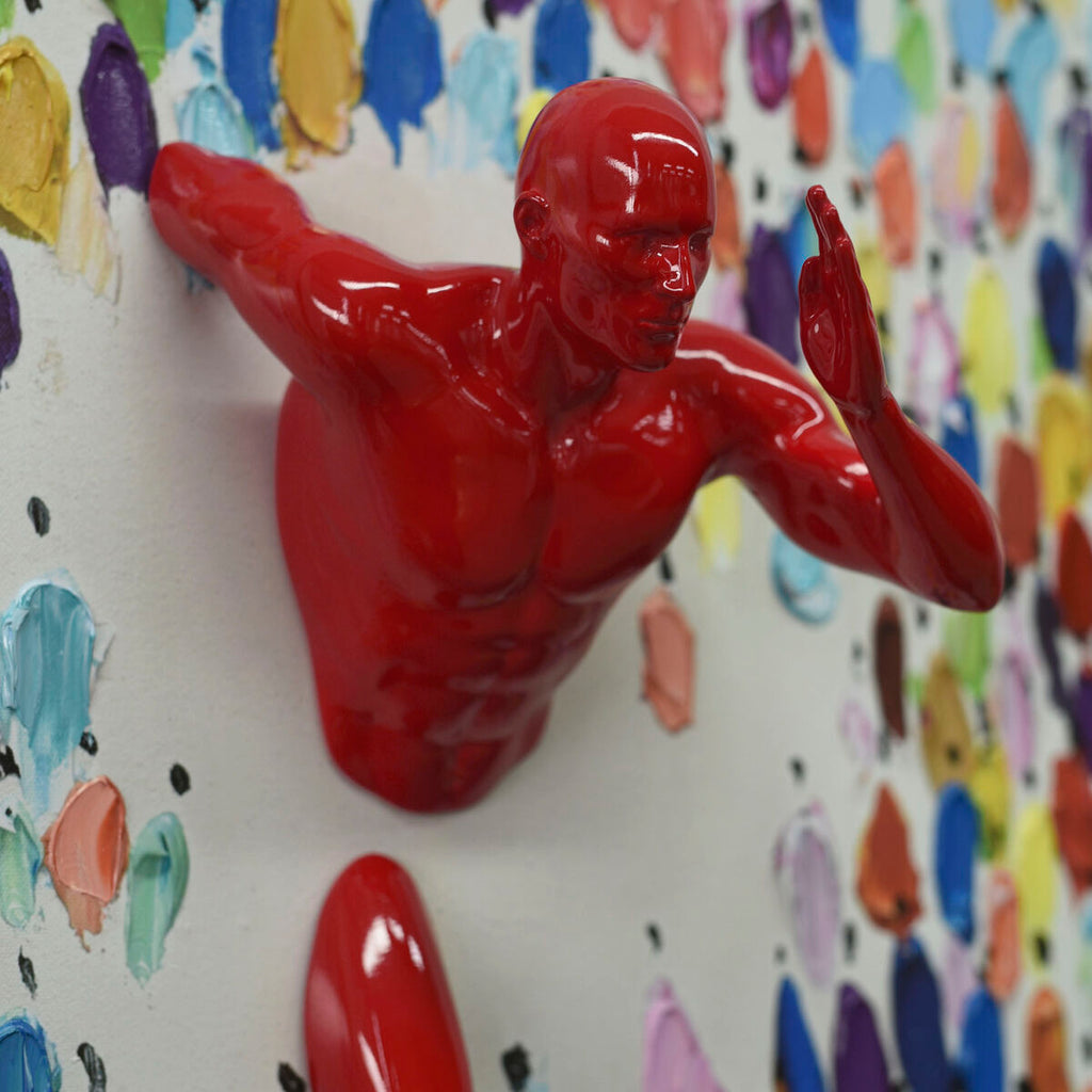 Cuadro moderno con hombre pintado a mano, rojo, 80 x 3,5 x 80 cm — imagen 6