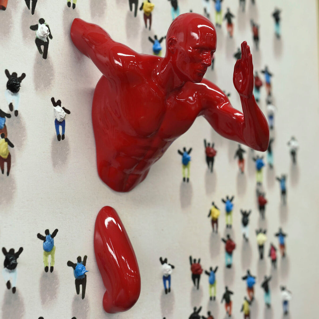 Cuadro moderno con hombre pintado a mano, rojo, 80 x 3,5 x 80 cm — imagen 2