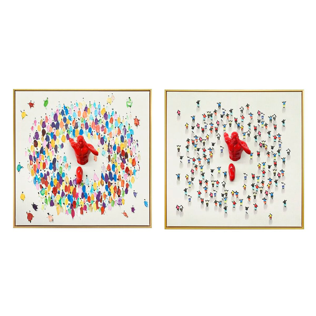 Cuadro moderno con hombre pintado a mano, rojo, 80 x 3,5 x 80 cm