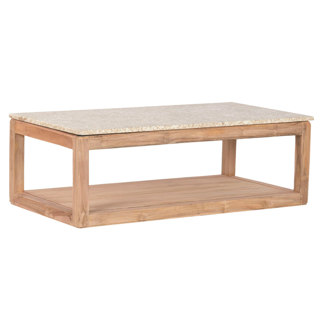 Mesa de centro de mármol y madera reciclada, marrón, 120 x 60 x 40 cm