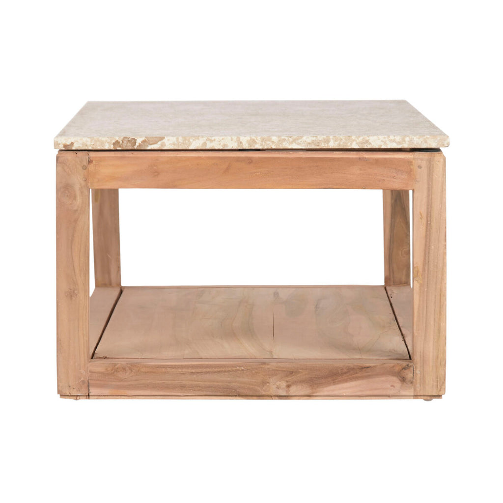 Mesa de centro de mármol y madera reciclada, marrón, 120 x 60 x 40 cm — imagen 2