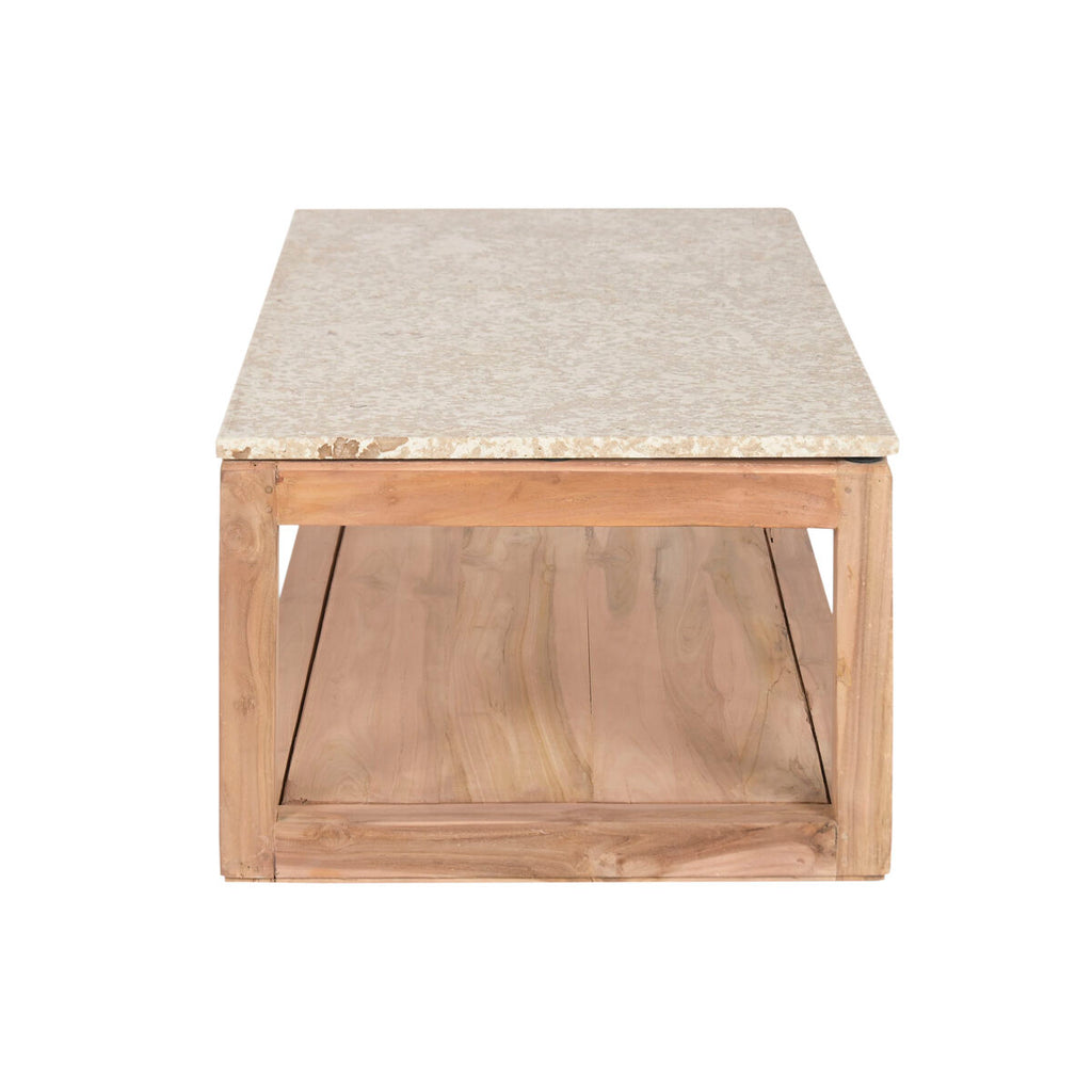 Mesa de centro de mármol y madera reciclada, marrón, 120 x 60 x 40 cm — imagen 3