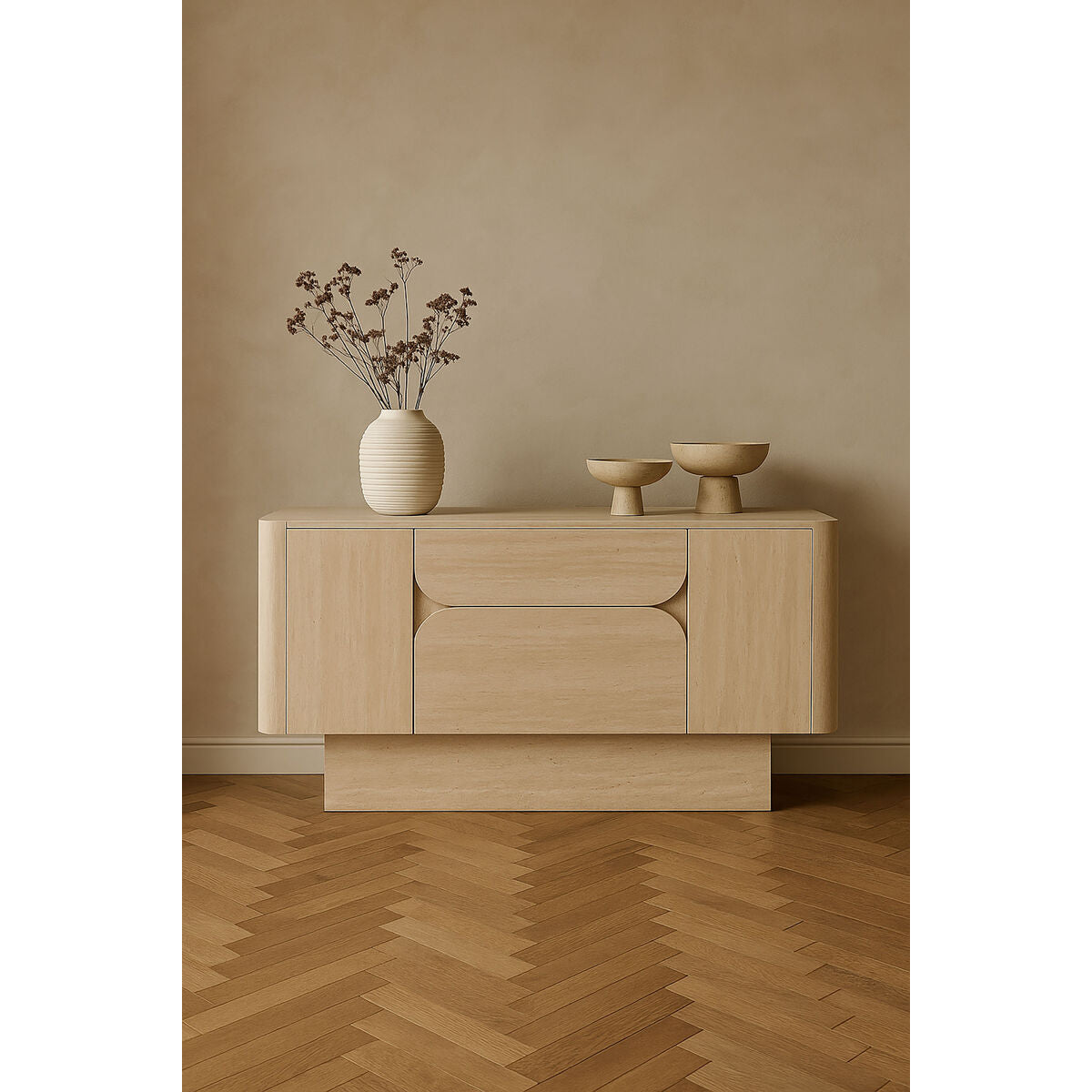 Aparador de madera beige, 2 puertas y 2 cajones, 162,6 cm — imagen 2
