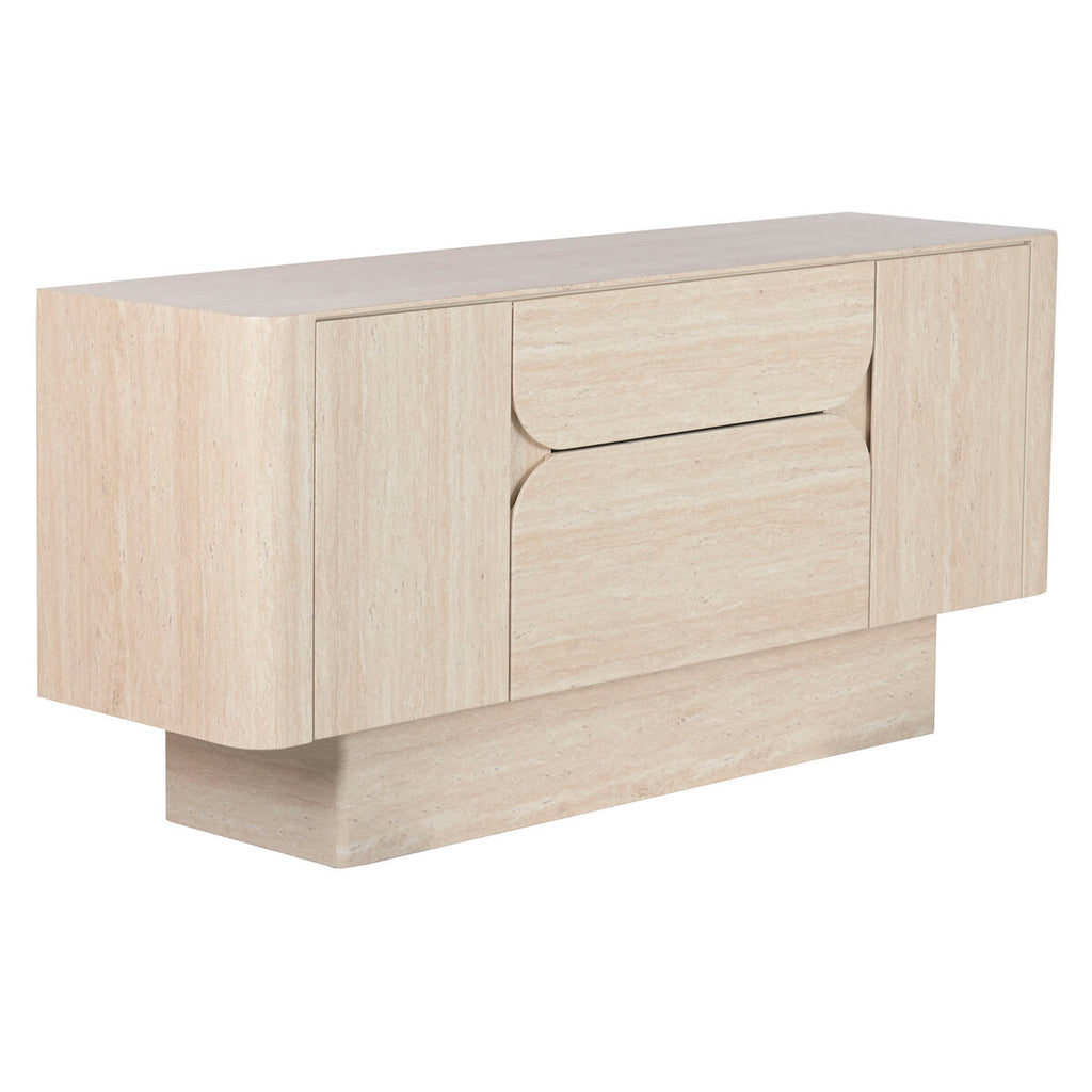 Aparador de madera beige, 2 puertas y 2 cajones, 162,6 cm