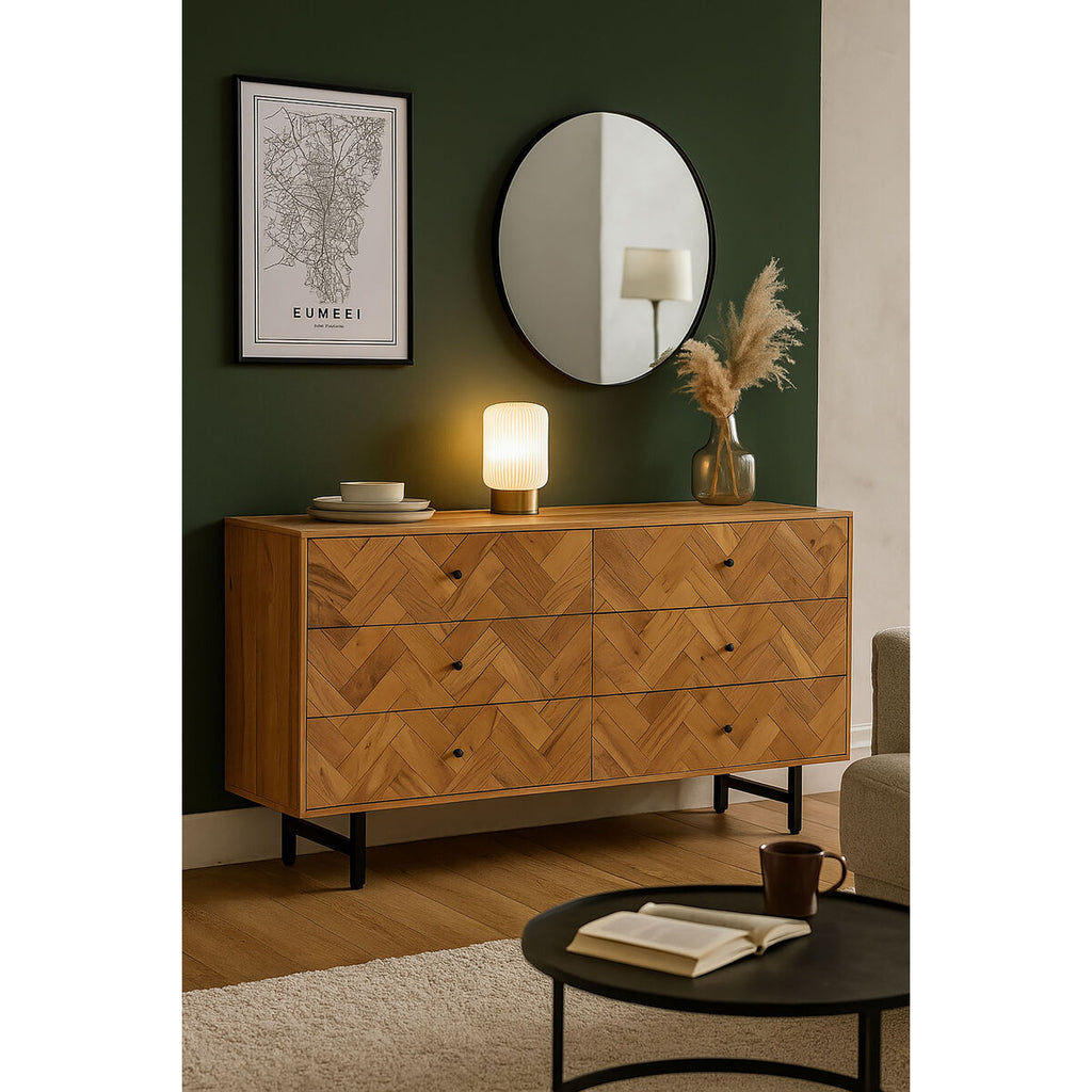 Cajonera moderna de metal y acacia, 150 x 40 x 76 cm — imagen 2