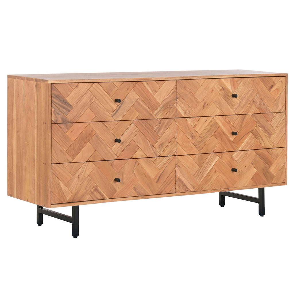 Cajonera moderna de metal y acacia, 150 x 40 x 76 cm