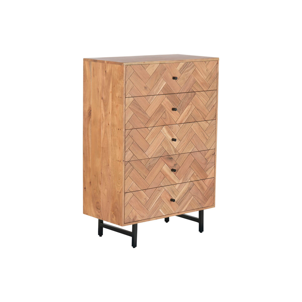 Cajonera moderna de metal y acacia, 80 x 40 x 115 cm