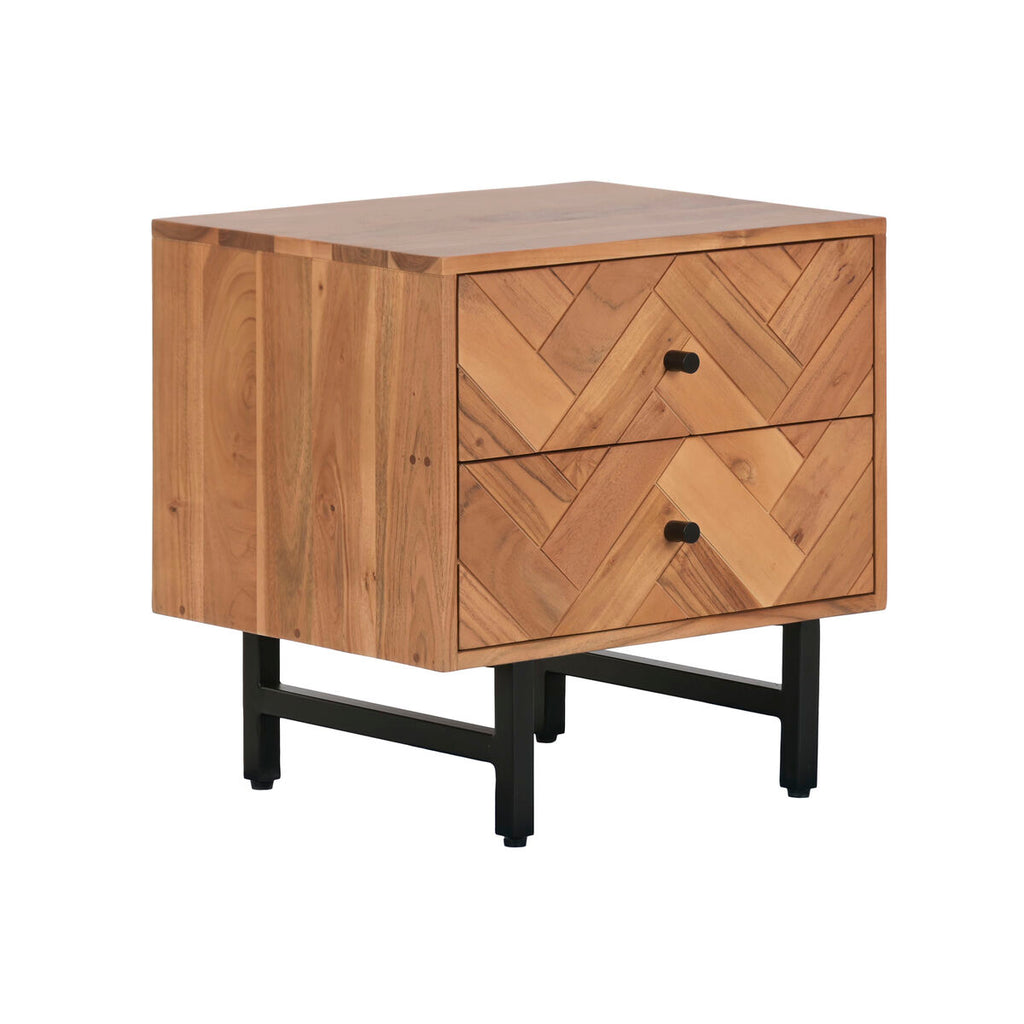 Mesita de noche moderna de metal y madera de acacia