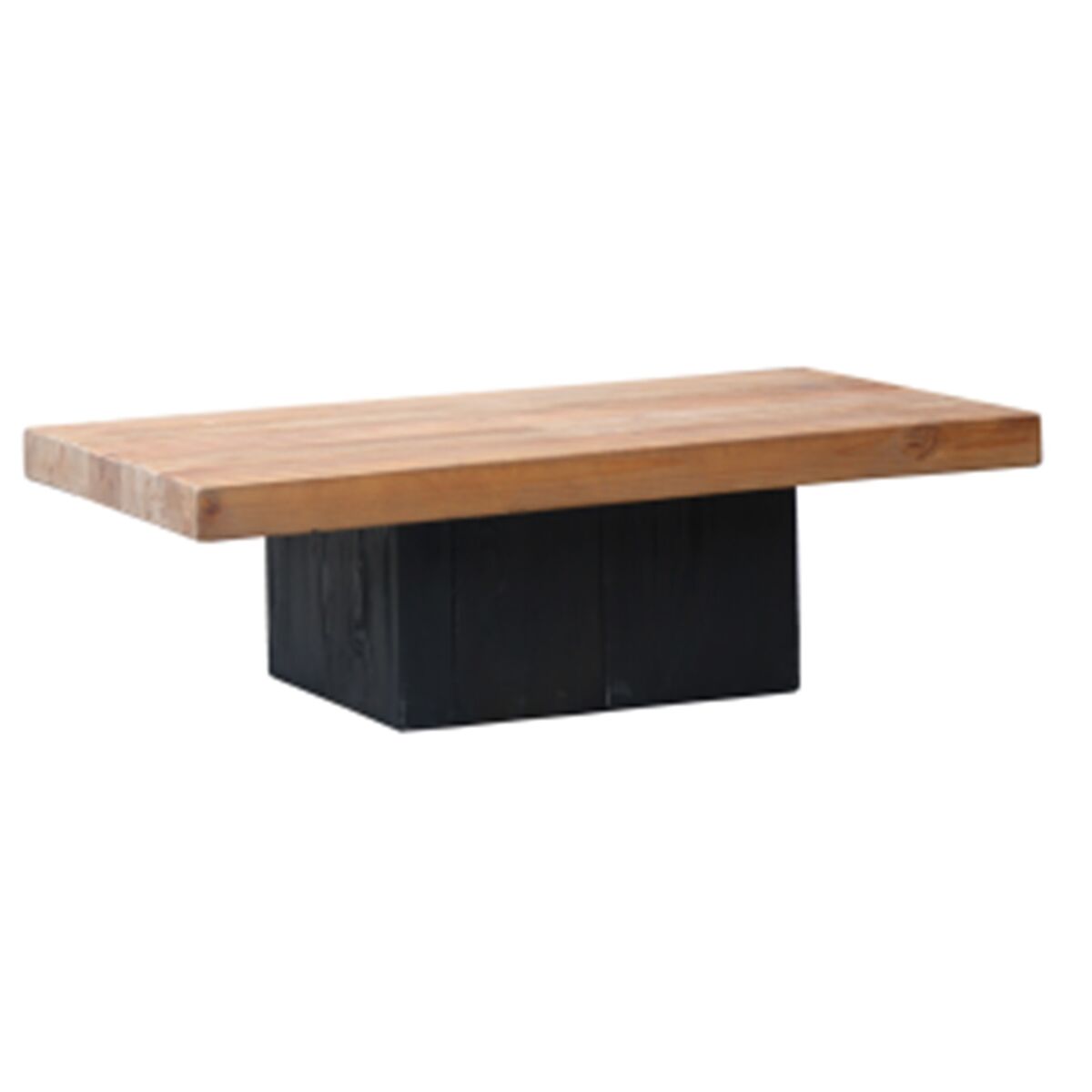 Mesa de centro hecha a mano negra y natural, madera reciclada
