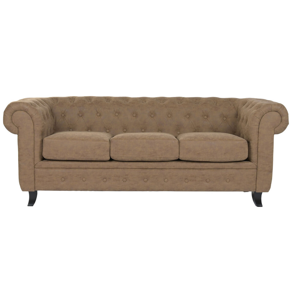 Sofá vintage de madera y poliuretano, marrón, 199x82x76cm