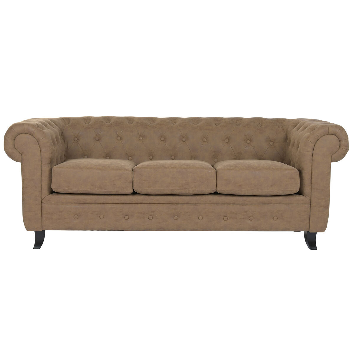 Sofá vintage de madera y poliuretano, marrón, 199x82x76cm