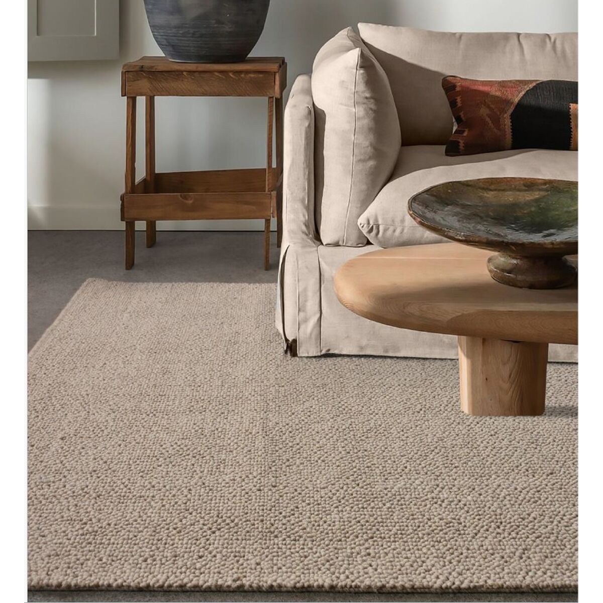 Alfombra boho de lana en beige, 140 x 200 cm — imagen 3